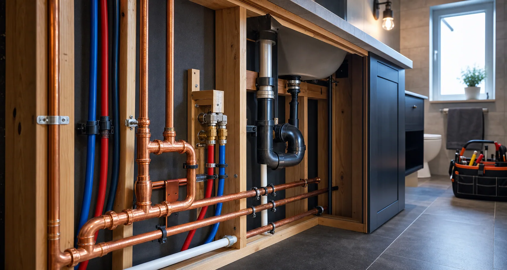Bathroom water supply and drain piping